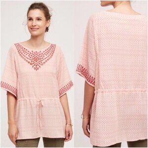Anthropologie One September‎ Euphemia Peasant Top Medium Tie Neck Pink Blouse M